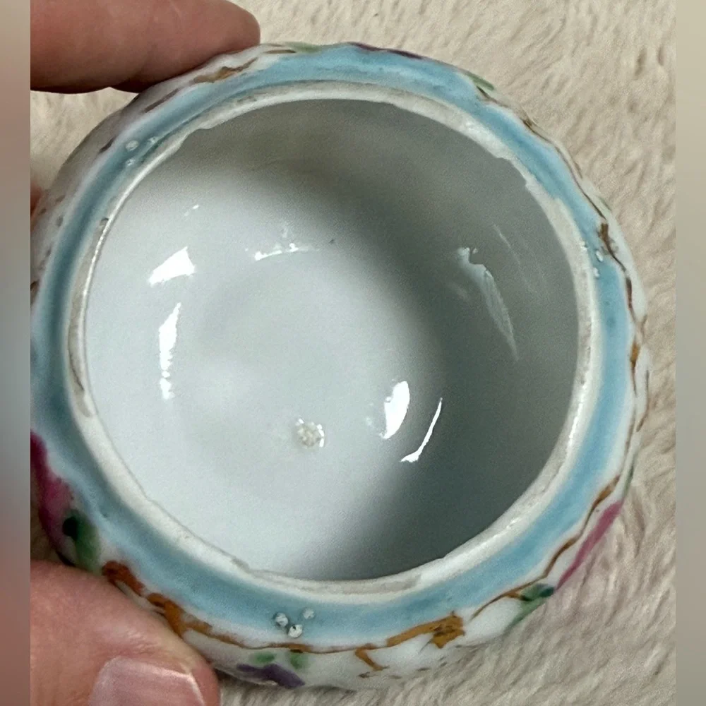 Antique Victorian Porcelain Floral Hair Receiver / Trinket Box – Made in Japan